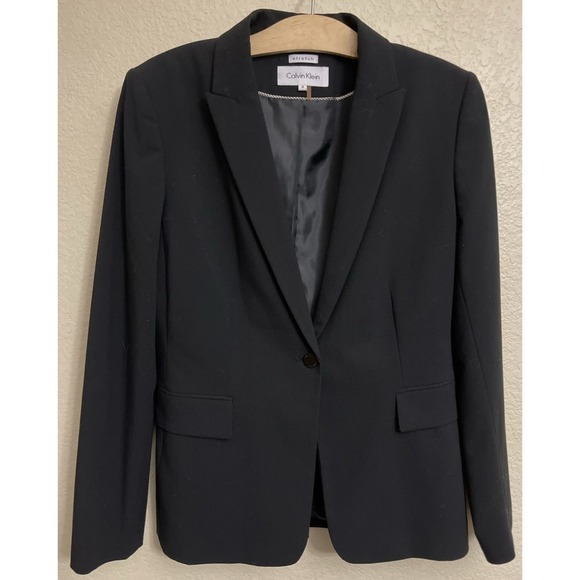 Calvin Klein Black Stretch Blazer Jacket Womens Size 8 Career Business - Picture 1 of 10
